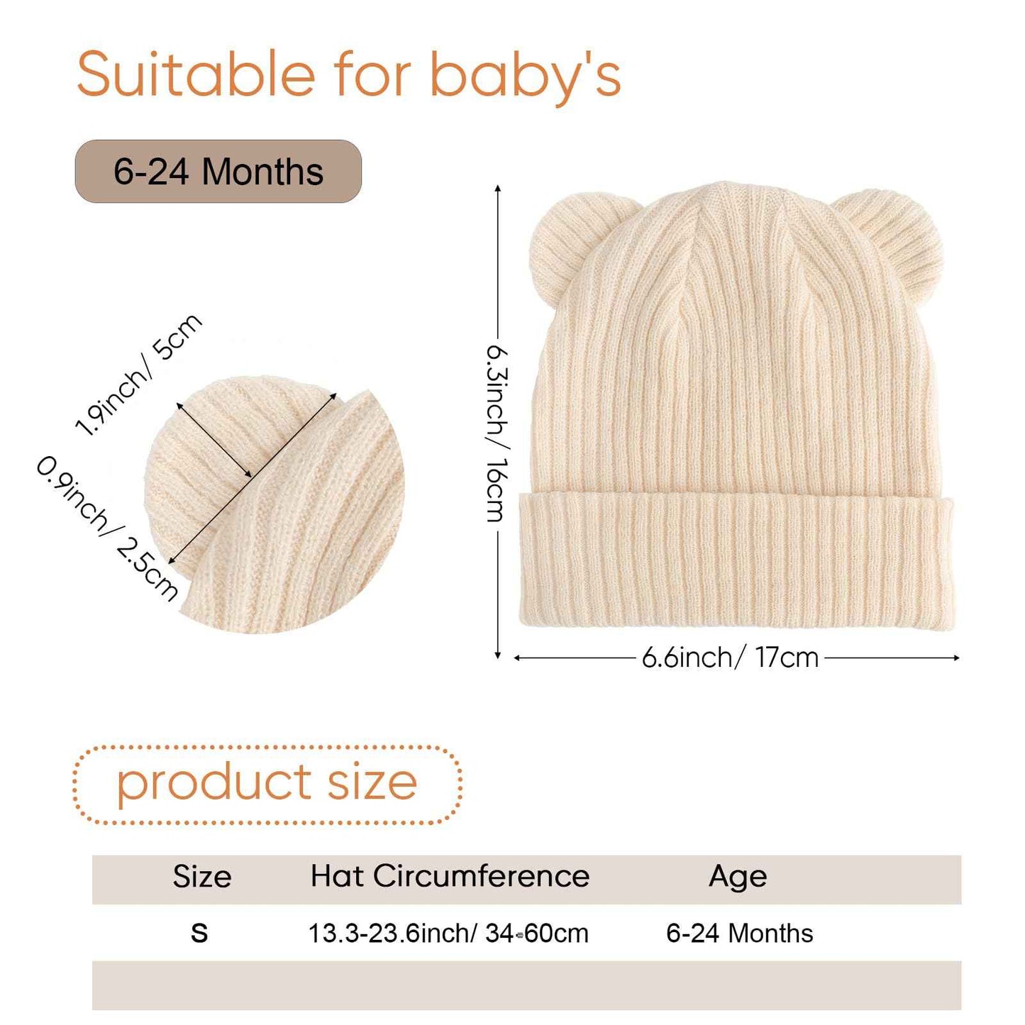 DRESHOW Toddler Beanie Baby Winter Hats Baby Soft Knitting Cute Bear Ears Hat for Boys Girls Warm Hat Hats for 0 Months - 24 Months