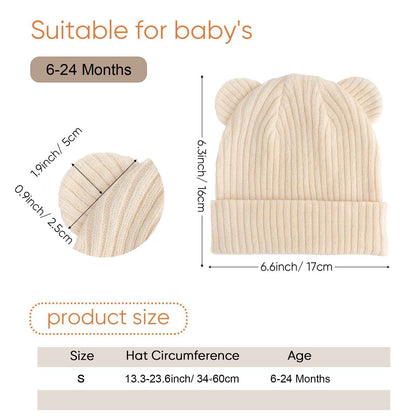 DRESHOW Toddler Beanie Baby Winter Hats Baby Soft Knitting Cute Bear Ears Hat for Boys Girls Warm Hat Hats for 0 Months - 24 Months