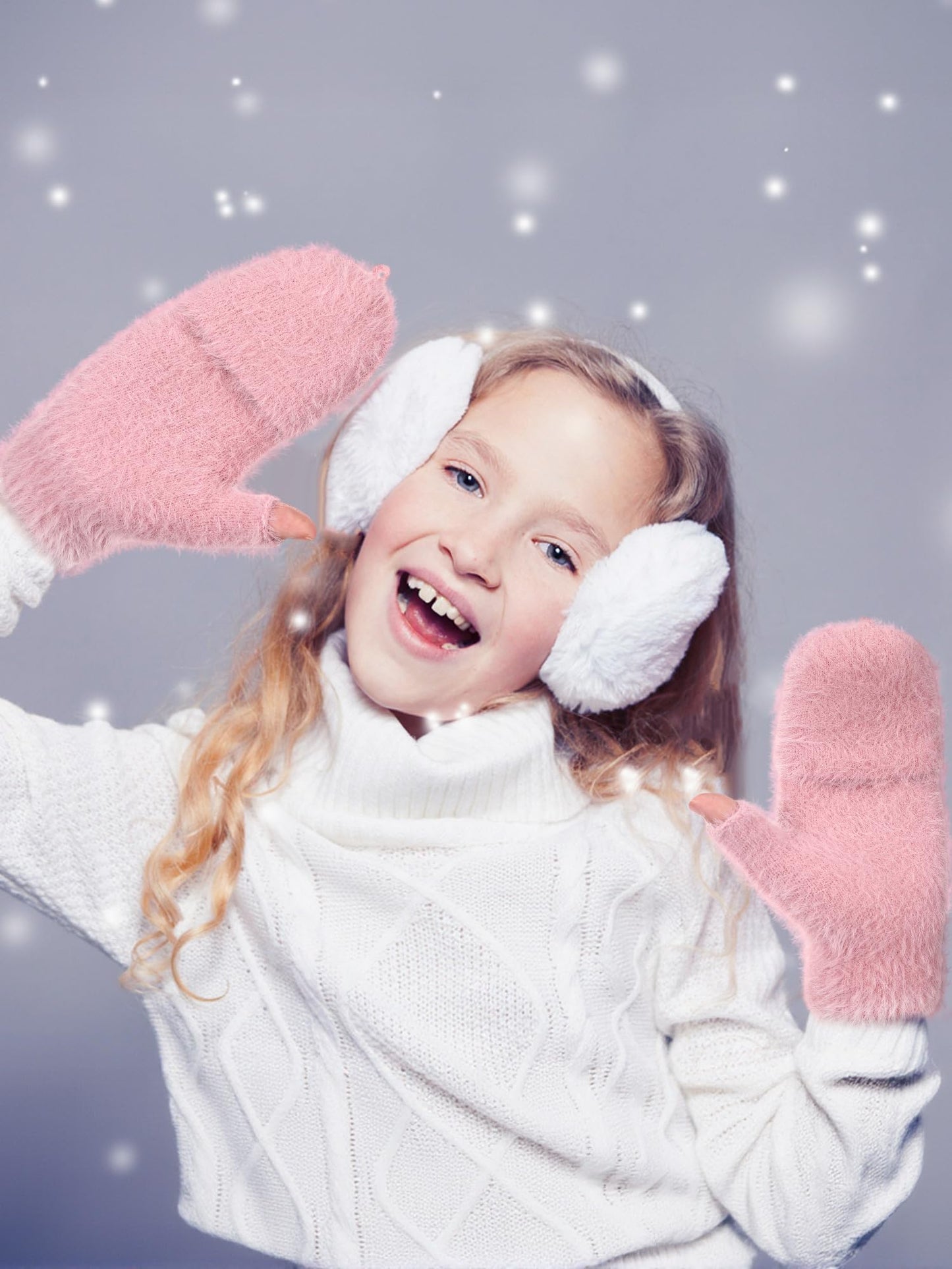 Geyoga 3er Pack Fingerlose Handschuhe mit Klappe Damen Winter Halbfinger Fäustlinge Handschuhe für Kinder