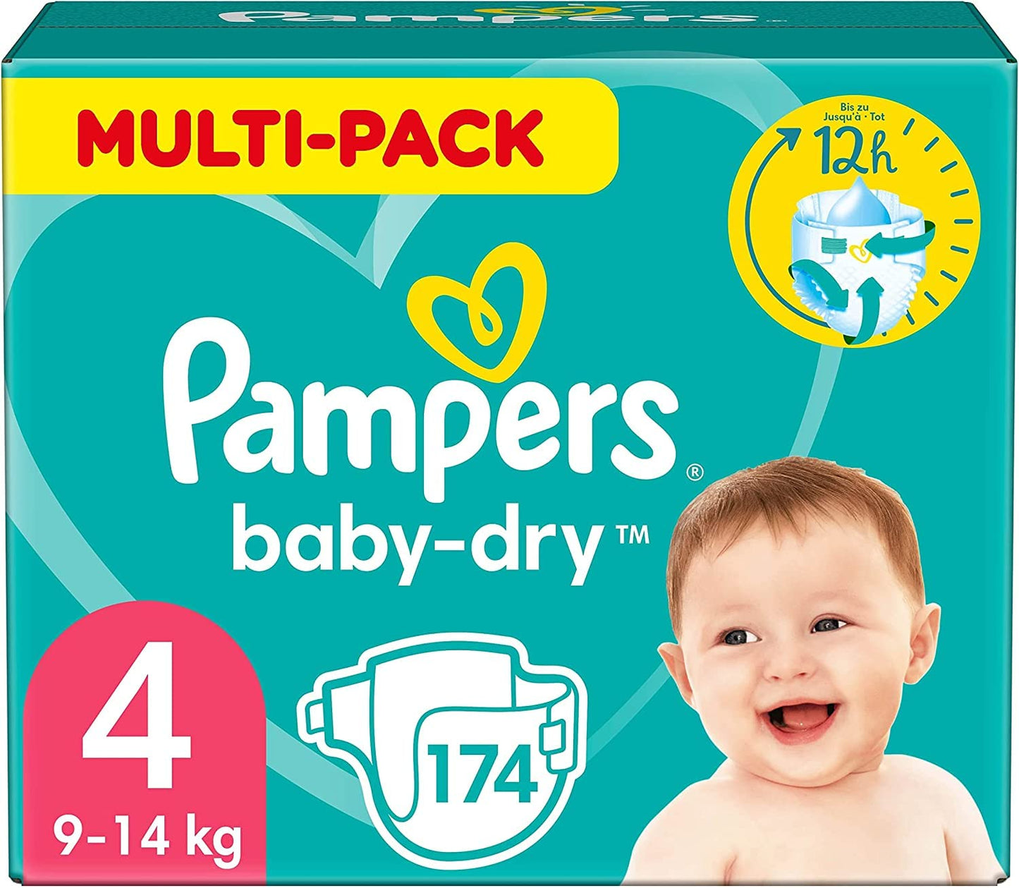 Pampers Baby-Dry Size 3, 222 Nappies, 6 kg - 10 kg, Up to 100% Leak Protection & Comfort All Night
