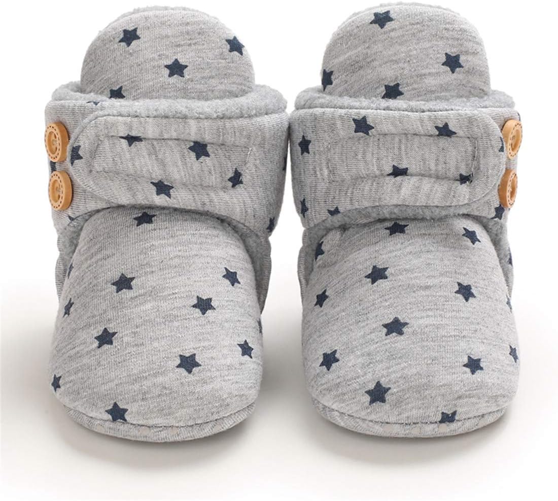EDOTON Unisex-Baby Neugeborenes Fleece Booties, Baby Jungen Mädchen Weiche Sohlen Streifen Bootie Kleinkind Stiefel Niedlich Stiefel Socke Einstellbar