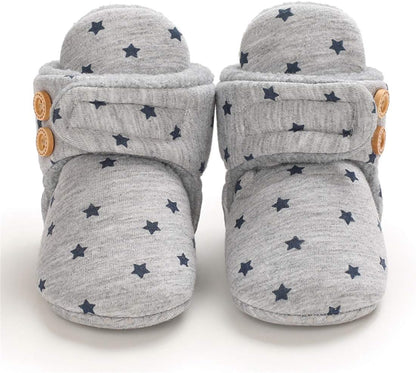 EDOTON Unisex-Baby Neugeborenes Fleece Booties, Baby Jungen Mädchen Weiche Sohlen Streifen Bootie Kleinkind Stiefel Niedlich Stiefel Socke Einstellbar