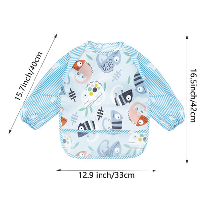 PandaEar Waterproof Baby Bibs with Long Sleeves, 3 Pack Washable Baby Bibs Feeding Bibs with Sleeves for 12-48 Months Children Eating Crafting Painting Art Craft Painting 
