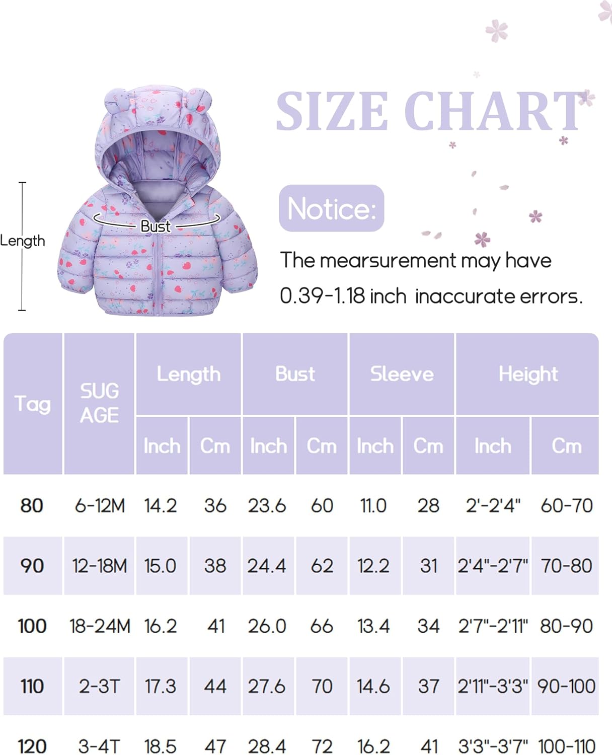 Happy Cherry Winter Jacket Baby Boys Girls Winter Coat with Hood Quilted Jacket Warm Lightweight Down Jacket Winter Cute Printed Outerwear 