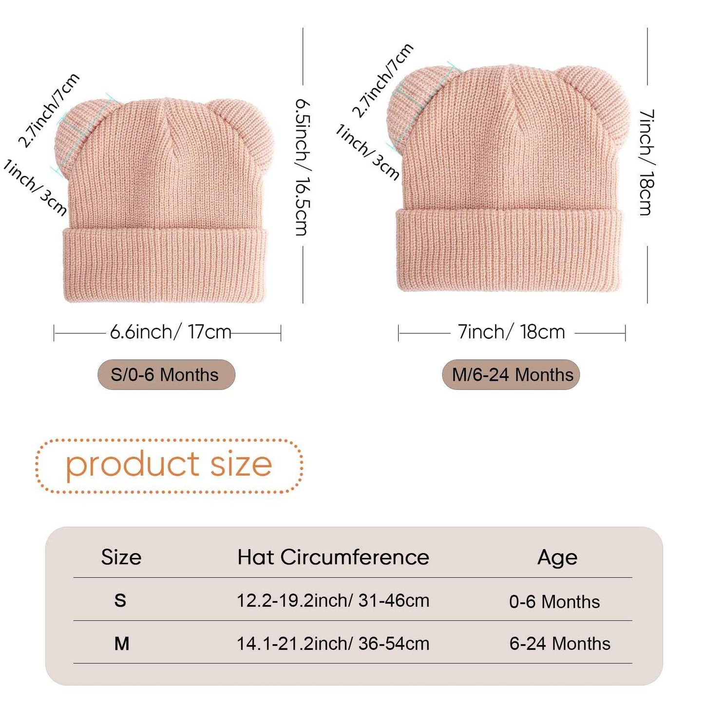 DRESHOW Toddler Beanie Baby Winter Hats Baby Soft Knitting Cute Bear Ears Hat for Boys Girls Warm Hat Hats for 0 Months - 24 Months