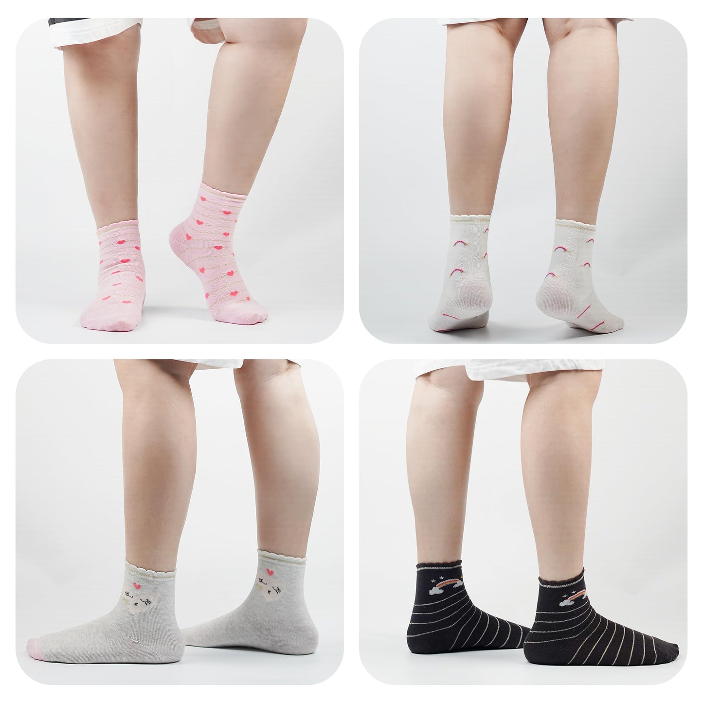 L&K-II 10/12 Paar Kinder Mädchen Socken mit niedlichen Herzmustern Kids Füßlinge Sneakersocken bunt 2825