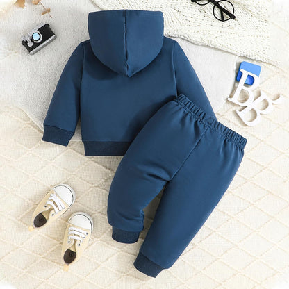 LUVCES Kleinkind Baby Jungen Outfits Langarm Daddy’s Mini Kapuzenpullover Sweatshirts + Hosen 2-teiliges Herbst Winter Frühling Kleidungsset