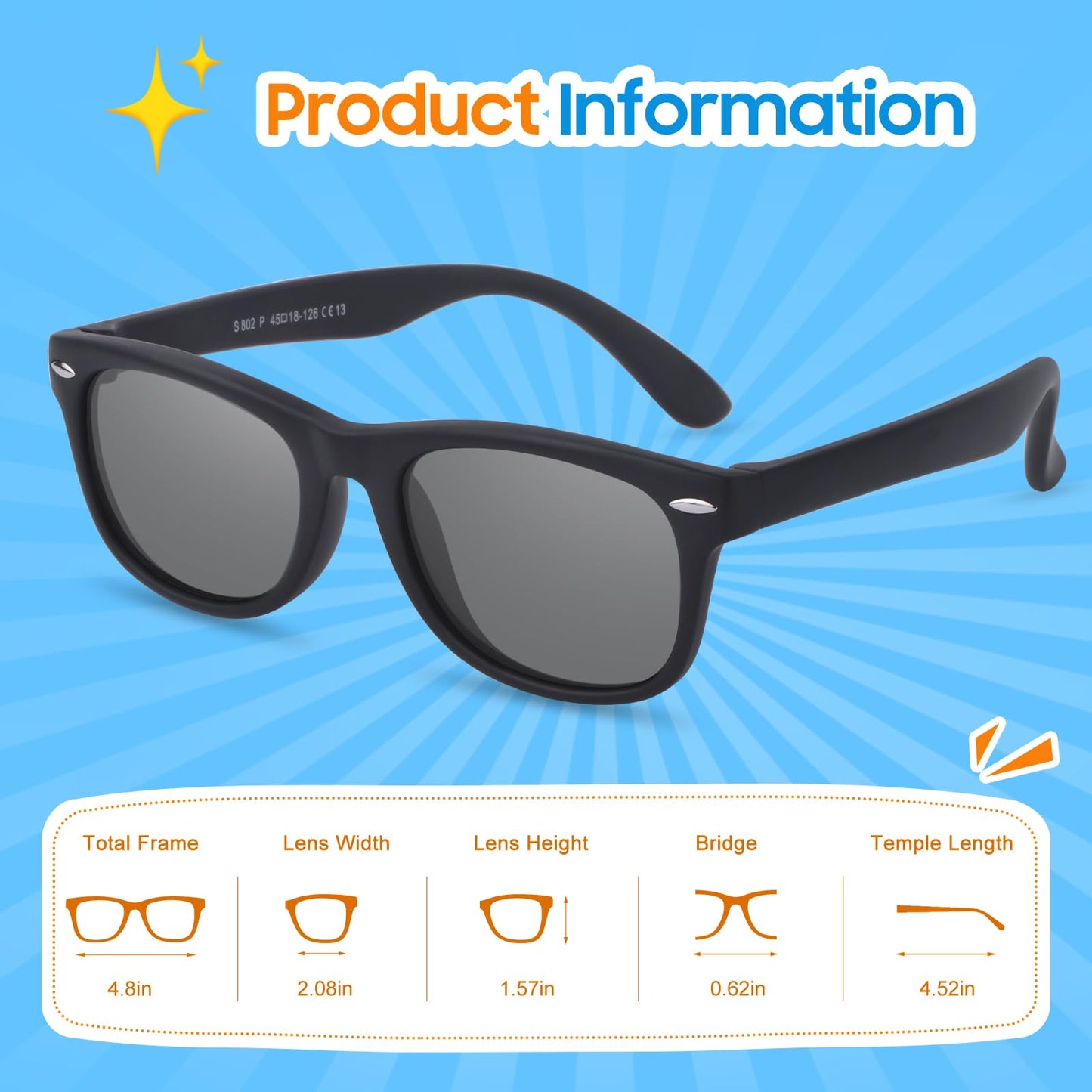 Nlieanuc Children's Sunglasses 3-10 Years for Boys Girls Polarised Children's Sunglasses UV400 Protection with Rubber Frame