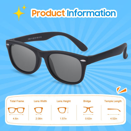 Nlieanuc Children's Sunglasses 3-10 Years for Boys Girls Polarised Children's Sunglasses UV400 Protection with Rubber Frame