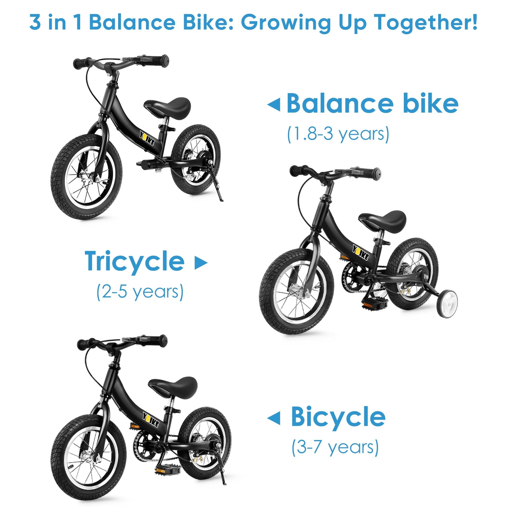 YBIKE 2 in 1 Laufrad, Kinderlaufrad und Kinderfahrrad Dual-Use-Funktion, geeignet für Kinder im Alter von 1-7, 12,14,16 Zoll mit Bremse, Pedal, Trainingstheorie - Meloni2
