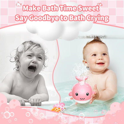 PHNIXGAM Baby Badewannenspielzeug, Wiederaufladbare Licht Up Wal Bad Spielzeug Sprinkler Badewanne Pool Wasser Brunnen Spielzeug für Kleinkinder Kinder, Blau