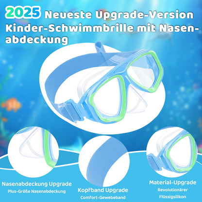 Vvinca Swimming Goggles for Kids with Nose Guard and Fabric Strap, Shatterproof, Anti-Fog and Waterproof for Children 3-14 Years