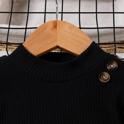 UUAISSO Kleinkind Baby Mädchen Kleidung Langarm Gerippte Oberteile Plaid Tweed Muster Rock Baskenmütze Herbst Knopf Outfits Sets
