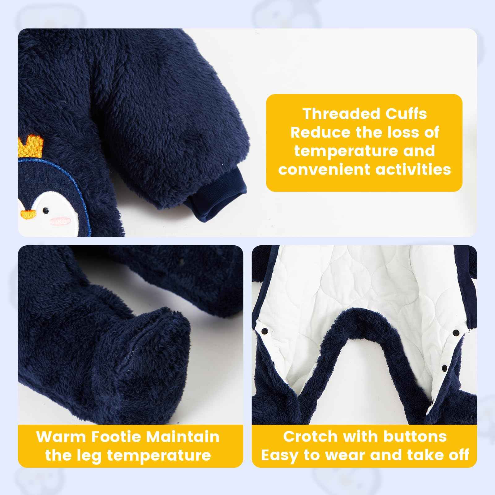 JiAmy Baby Winter Snowsuit, Toddler Girls Boys Warm Fleece Jumpsuit Fleece Romper Girls Boys Long Sleeve Jumpsuit 0-12 Months