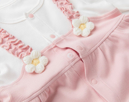 gurcooc Neugeborenes Baby Mädchen Strampler Gerippt Langarm Bodysuit Floral Rüschen Jumpsuit Onesie Outfit Set, 0-18 Monate