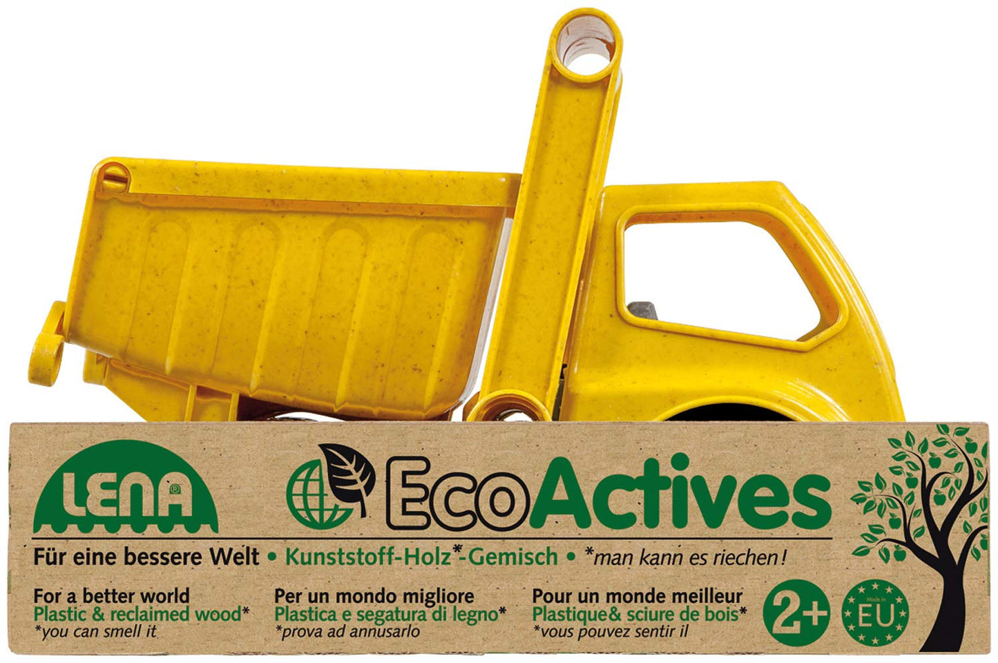 Lena 4210 EcoActives LKW Kipper, Baustellenfahrzeug ca. 27 cm, robuster Kipplaster, Muldenkipper für Kinder ab 2 Jahre, Spielfahrzeug in gelb
