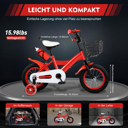 LKHDONG Kinderfahrrad 12 Zoll, Kinderrad für ab 2-4 Jahre, Tretfahrrad mit Stützräder und Korb, Kinder Fahrrad Mädchen Jungen, Fahrrad Kinder Höhenverstellbares - Meloni2