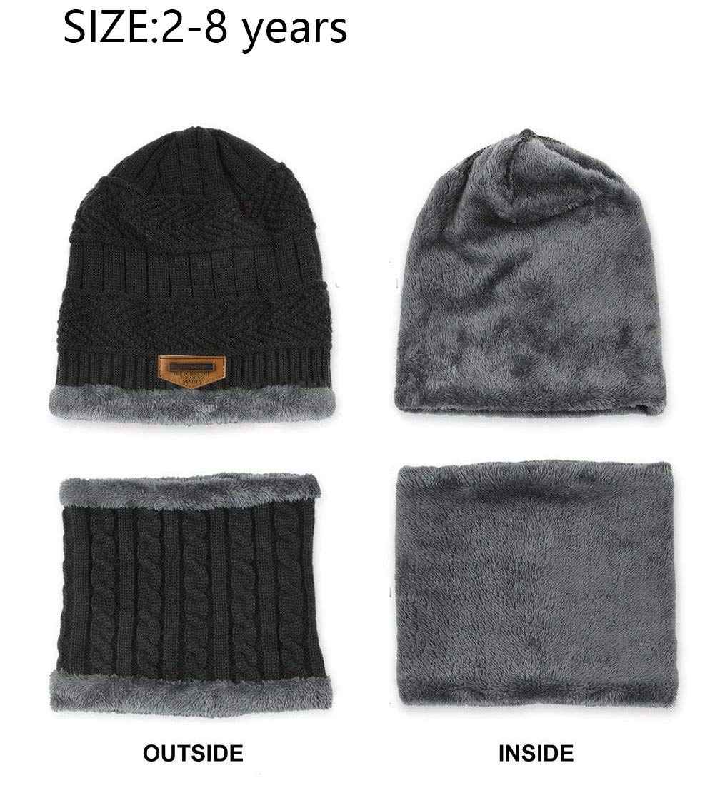 K.tchard Children’s Winter Hat, Beanie Hat with Scarf Set, Slouchy Knitted Hat, Warm Knitted, Skull Cap, Fleece Lining Hat 2–8 Years