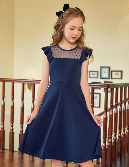 Arshiner Girls Dress Summer Dress Ruffle Short Sleeve Mesh A Line Casual Party Dresses with Pockets Kids Dresses for 6-13 Years 