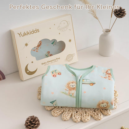 Yukkidds Baby Summer Sleeping Bag, 100% Cotton, 0.5 Tog, beige elephant, 0 - 6 months