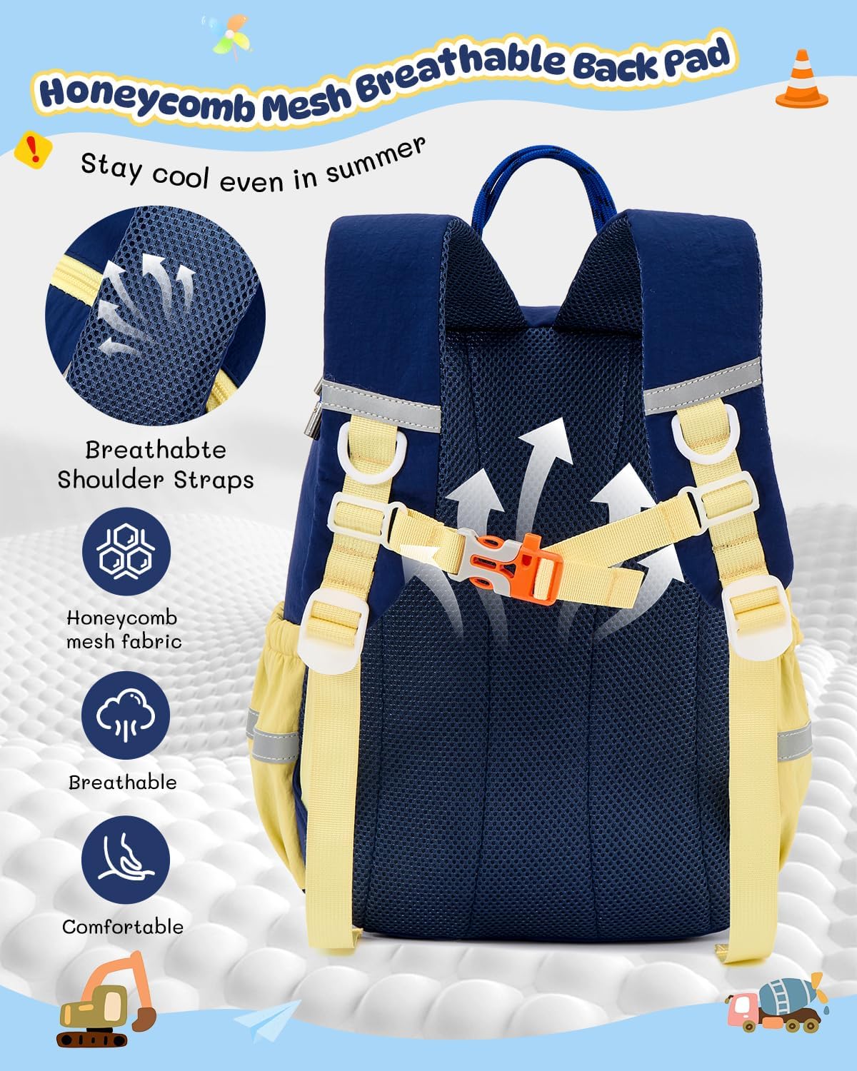 PROTAURI Kindergartenrucksack Mädchen 3-7 Jahre 11.6L Katze Hase, Rosa | mit Brustgurt reflektierend wasserabweisend leicht atmungsaktiv ergonomisch DIN A4 3D Patches 3D Tier Design