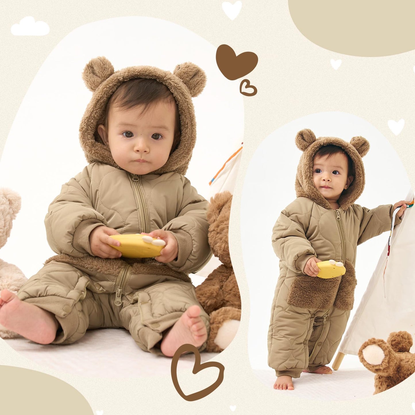 Baby Schneeanzug, Baby Jungen Mädchen Winter Overall Strampler Neugeborenen Schnee Overall für 3-24 Monate