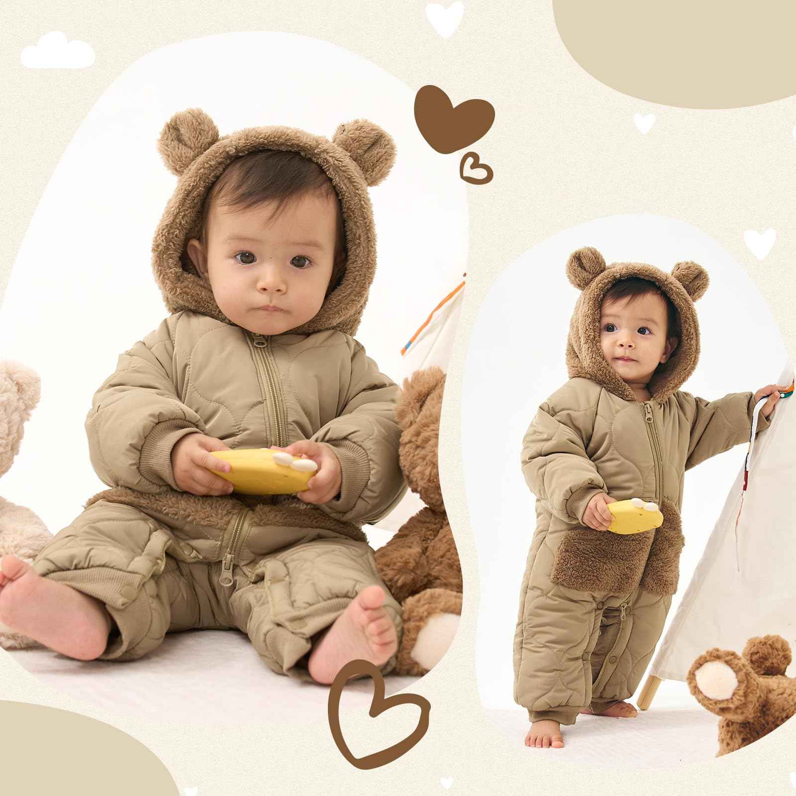 JiAmy Baby Snowsuit, Baby Boys Girls Winter Jumpsuit Romper Newborn Snow Overall for 3-24 Months