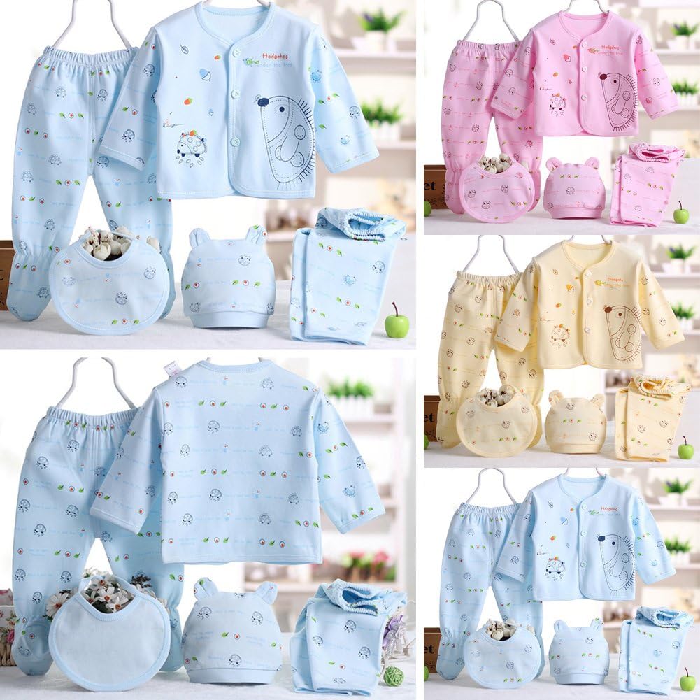 5 Stück Neugeborenen 0-3 M Jungen Mädchen Baby Baumwolle Kleidung Tops Hut Hosen Anzug Outfit Sets Eine Größe