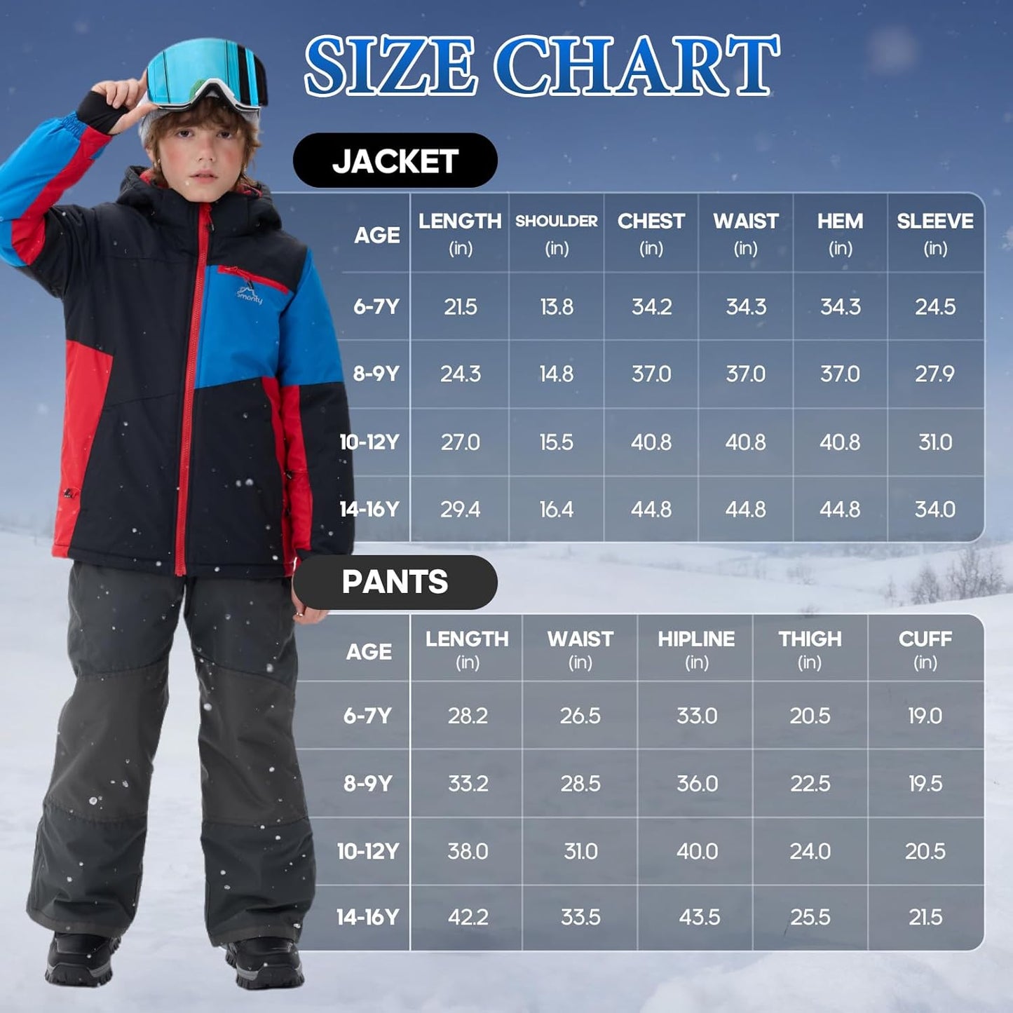 Kinder Schneeanzug für Jungen, Winter Skijacke und Hosen Set mit Kapuzenriemen, winddicht, wasserdicht, warmer Mantel