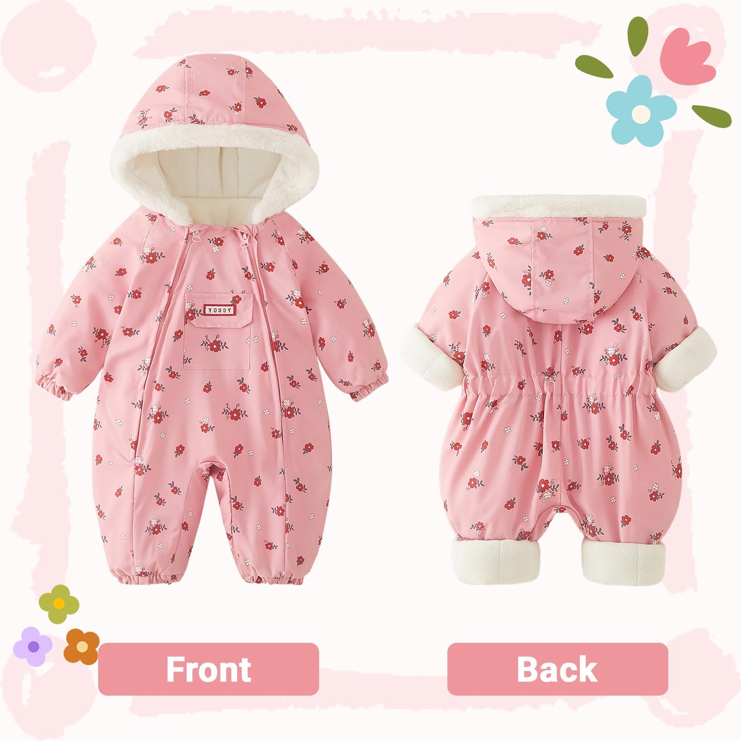 JiAmy Baby Snowsuit, Baby Boys Girls Winter Jumpsuit Romper Newborn Snow Overall for 0-24 Months