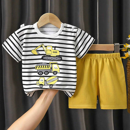 Baby Kleinkind Jungen 4 Stück T-Shirts und Shorts Dinosaurier Tops & Shorts Sommer Outfits