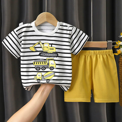 Baby Kleinkind Jungen 4 Stück T-Shirts und Shorts Dinosaurier Tops & Shorts Sommer Outfits
