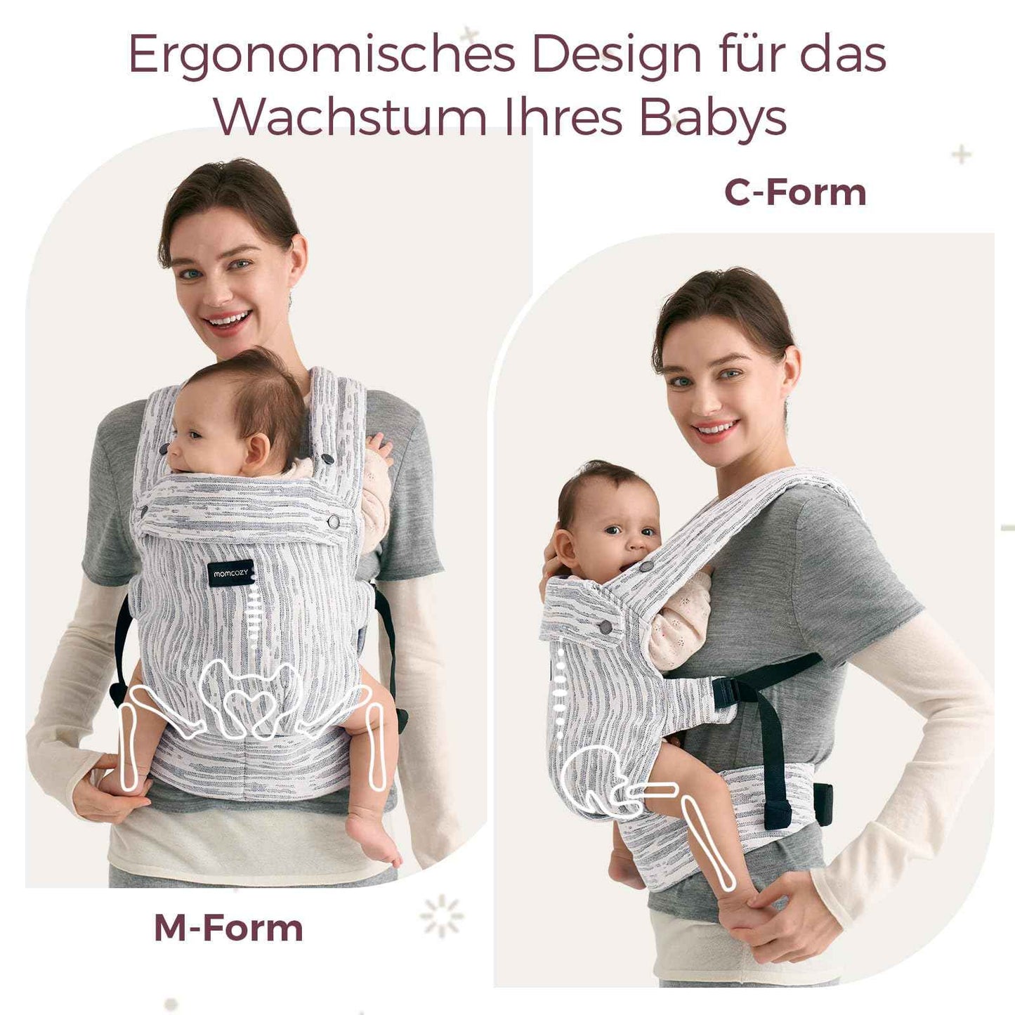 Momcozy Babytrage aus 100% Baumwolle – Baby Carrier für Kleinkind (3-24 Monate, 3,2-20 kg) · Ergonomische M-Position · X-Rücken · Taillengurt 64-127cm, Khaki