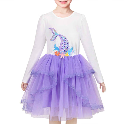 Girls' Long-Sleeve Tutu Skirt Tie Party Size 110–146
