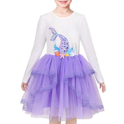 Girls' Long-Sleeve Tutu Skirt Tie Party Size 110–146