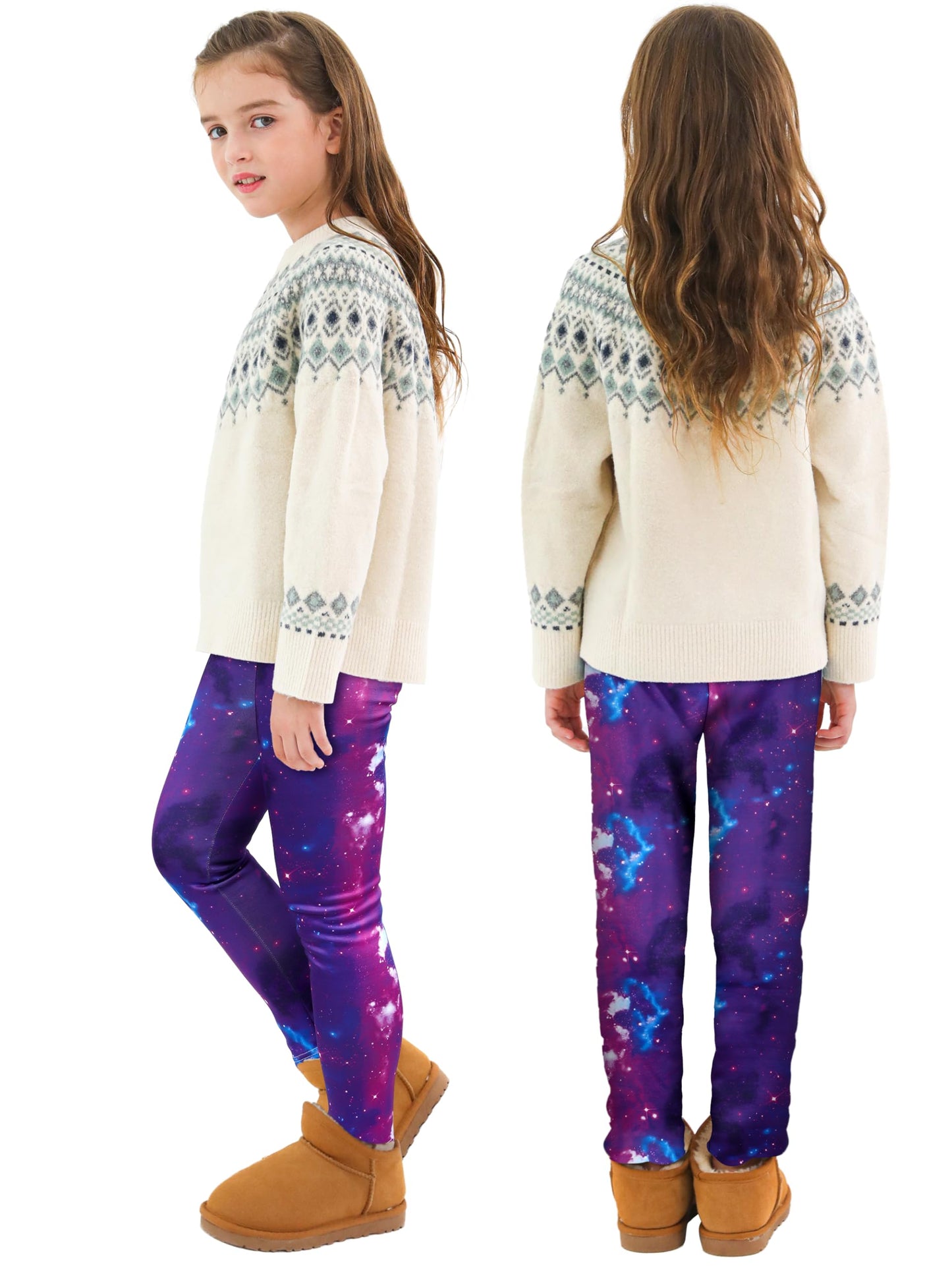 Ruisita 2 Pack Girls Winter Leggings Warm Thick Fleece Lined Leggings for Kids Ankle Length Printed Stretch Pants