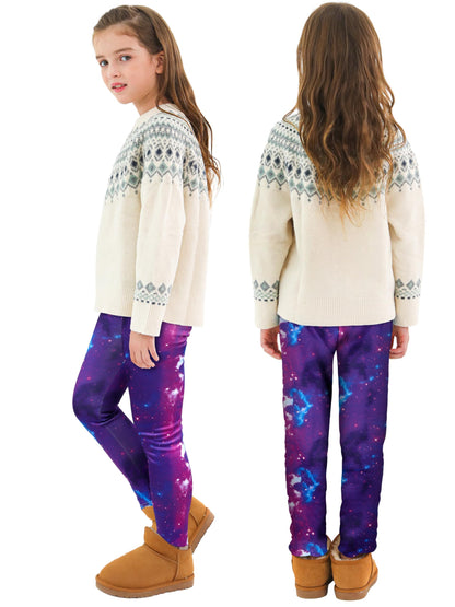 Ruisita 2 Pack Girls Winter Leggings Warm Thick Fleece Lined Leggings for Kids Ankle Length Printed Stretch Pants