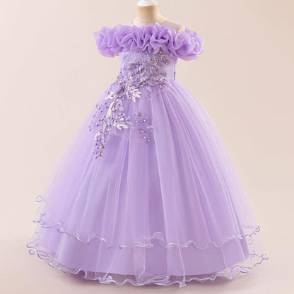 Kinder Mädchen Blumenmädchen Kleider Bestickt Hochzeit Brautjungfer Kleider Trägerlose Prinzessin Kleider Klavier Kostüme