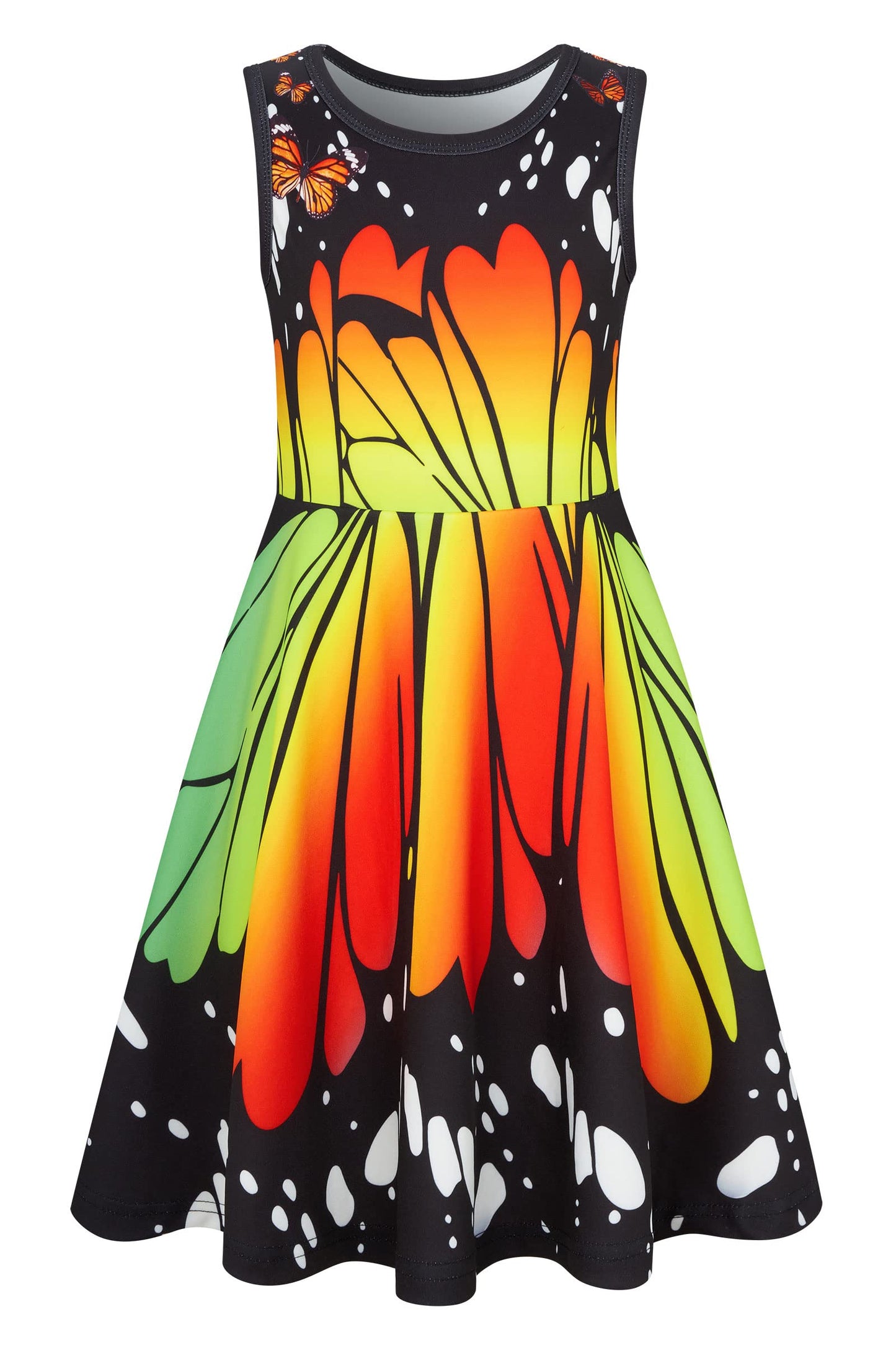 AIDEAONE Mädchenkleid Schmetterling A-Linie Ärmelloses Sommerkleid Buntes Kleid 4-12 Jahre
