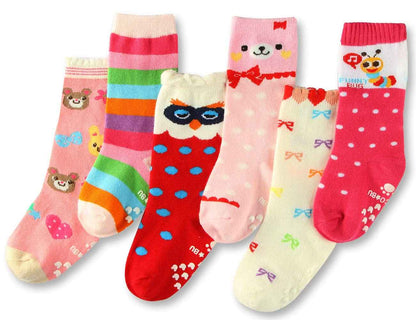 6 Pairs Toddler Girls ABS Non-Slip Socks Knee High Cotton Grip Socks Baby Girl Non-Slip Socks