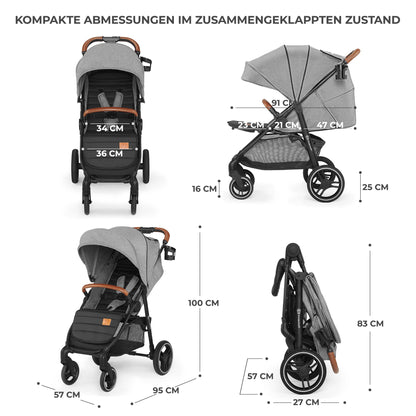 Kinderkraft GRANDE PLUS Kinderkraft Buggy von Geburt bis 22 kg, Zusammenklappen mit einer Hand, Liegeposition, großes Verdeck mit Fenster, alle 4 Räder gedämpft, geräumige Sitz, Grau - Meloni2