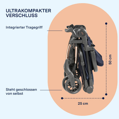 PEG Leichter Buggy Volo mit Regenschutz, Handgepäckgröße, Flugzeuggeeignet, Kompakt, Ab Geburt bis 22 kg, Reisetasche Inklusive, Malva