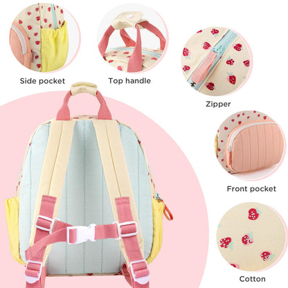 Kinderrucksack Mädchen 30cm Rucksack Kleinkind Kinderrucksack für 2-4 Jahre Kinder kindergartenrucksack Mini Tagesrucksack Reisetasche - Rosa Erdbeere