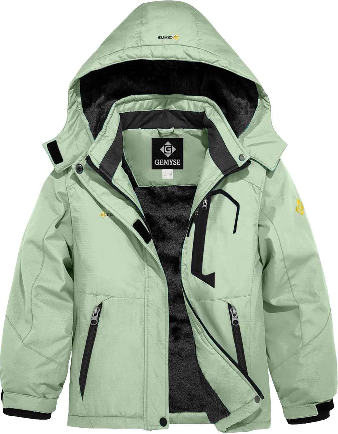 Gemyse Boys' Waterproof Ski Jacket, Windproof Fleece Jacket, Outdoor Winter Jacket, Rain Jacket with Hood