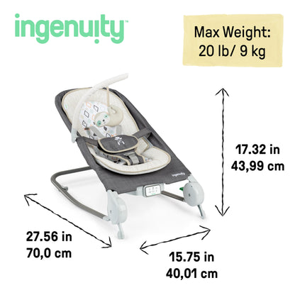 Ingenuity, Cuddle Lamb Babywippe Babyschaukel mit Schaukelfunktion und Vibrationen, Spielbogen mit 2 Plüsch Spielzeug, Musik, 4 Naturgeräuschen und Lautstärkeregler, ab Geburt bis 18 kg