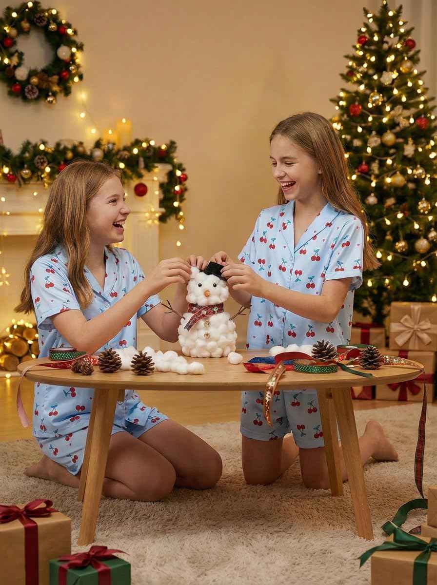 Pyjamas Girls Children, Cute Pyjama Sets, Satin Pyjamas for Girls 5-14 Years