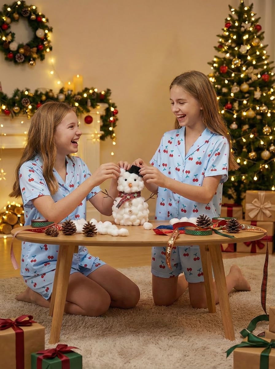 Pyjamas Mädchen Kinder, Süße Pyjama Sets, Satin Pyjamas für Mädchen 5-14 Jahre