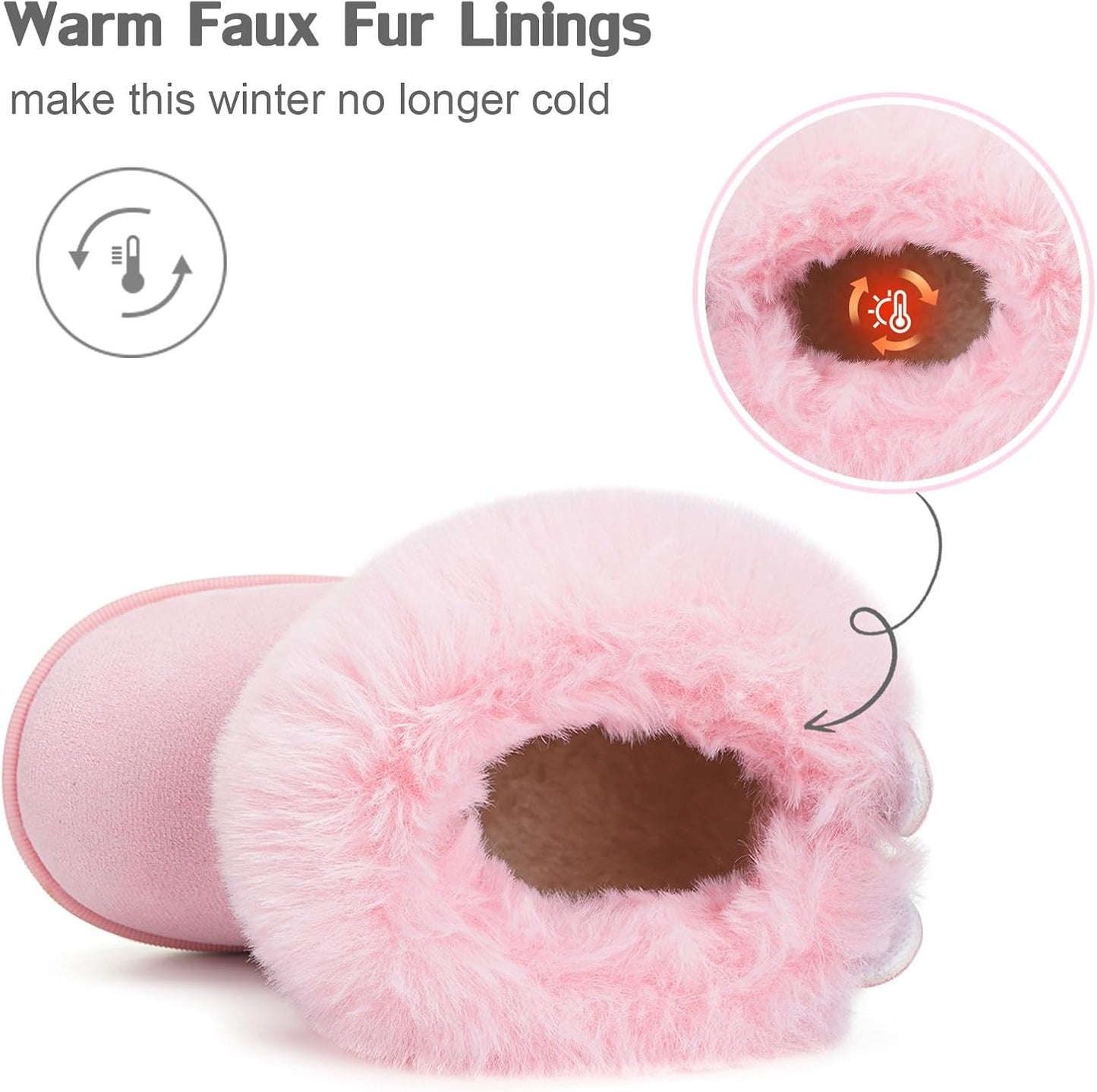 KVbabby Winter Boots Girls Warm Children's Winter Shoes Plush Lined Baby Ankle Boots Snow Boots Non-Slip Boots Toddler Shoes Slip On Boots