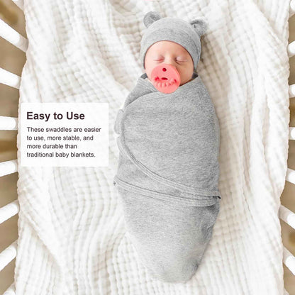 DRESHOW Neugeborene Swaddle Decke Hut Set Baby Gedruckt Swaddles Säugling Einstellbar Schlafsack für 0-3 Monate Mädchen Jungen