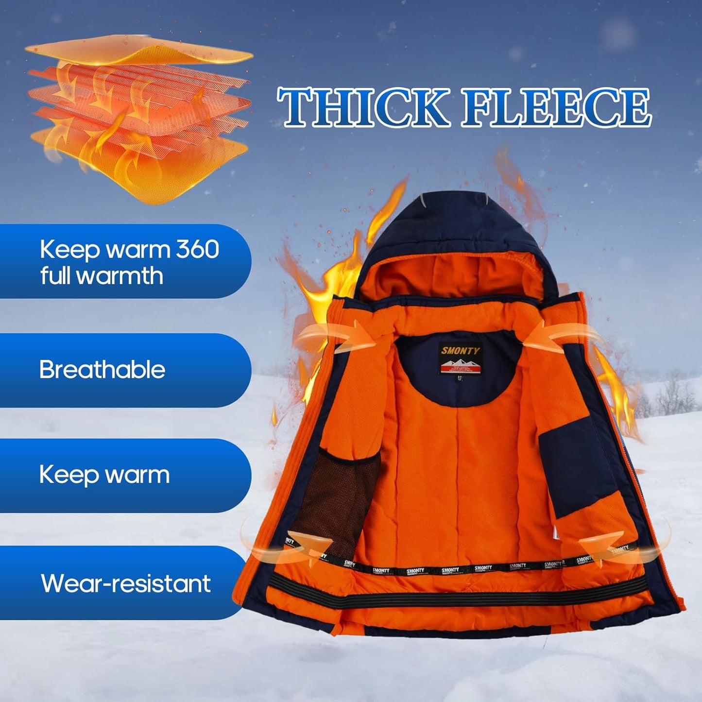 Kinder Schneeanzug für Jungen, Winter Skijacke und Hosen Set mit Kapuzenriemen, winddicht, wasserdicht, warmer Mantel